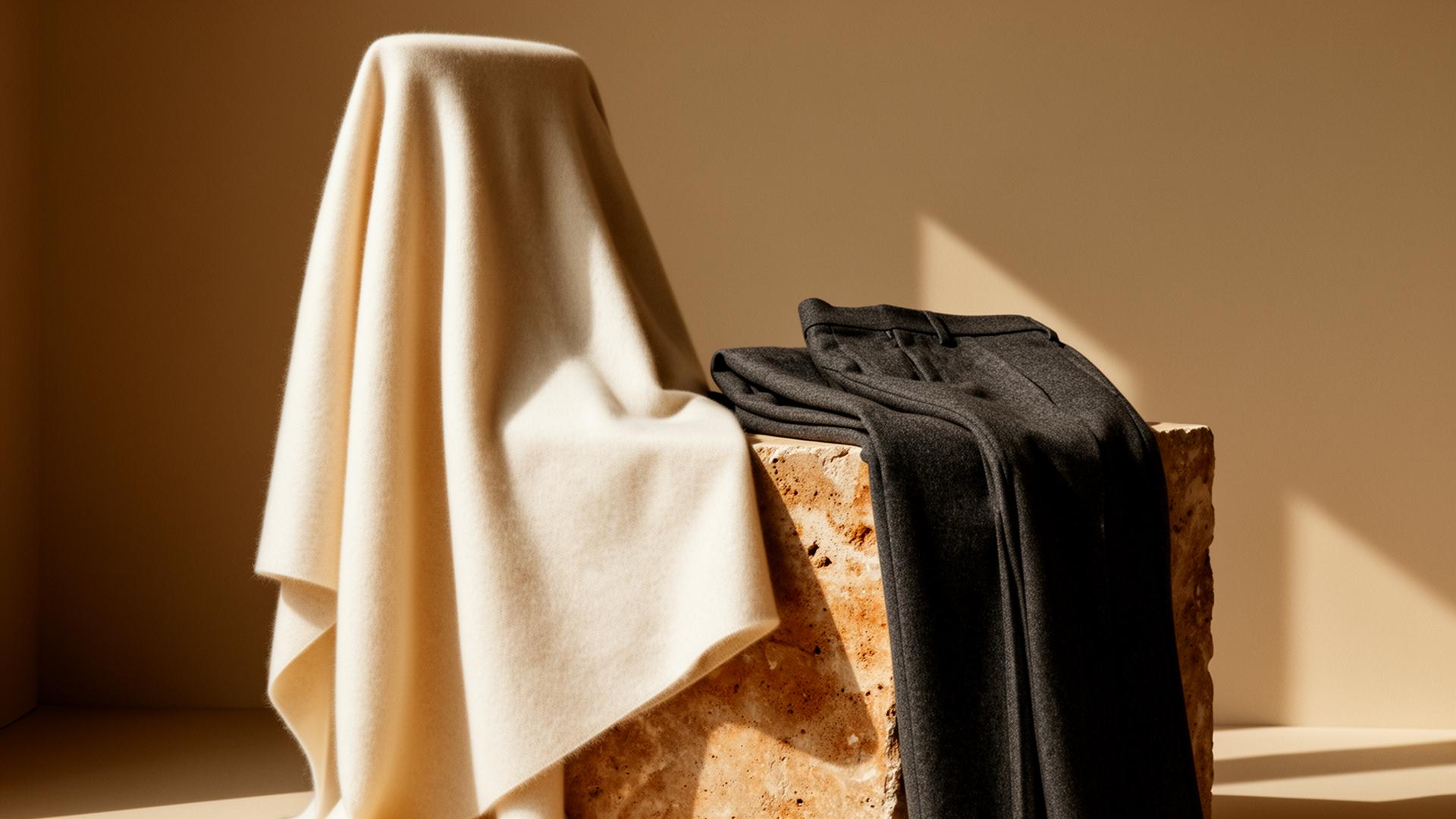 Draped cashmere over warm stone — Zazika Spring Atelier
